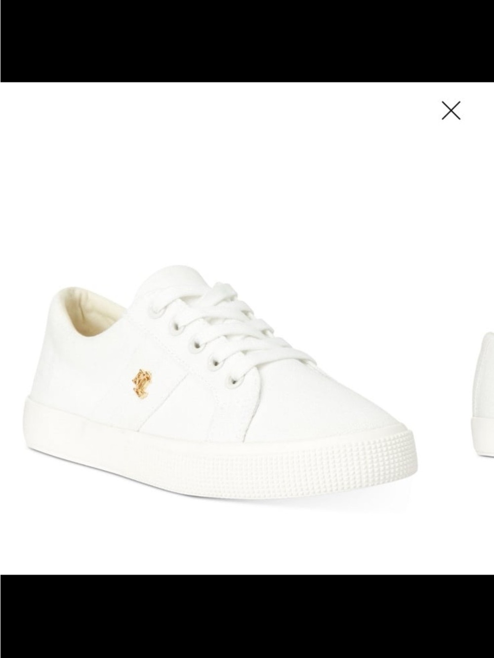 Ralph Lauren White Canvas Sneakers with Gold Pony Emblem